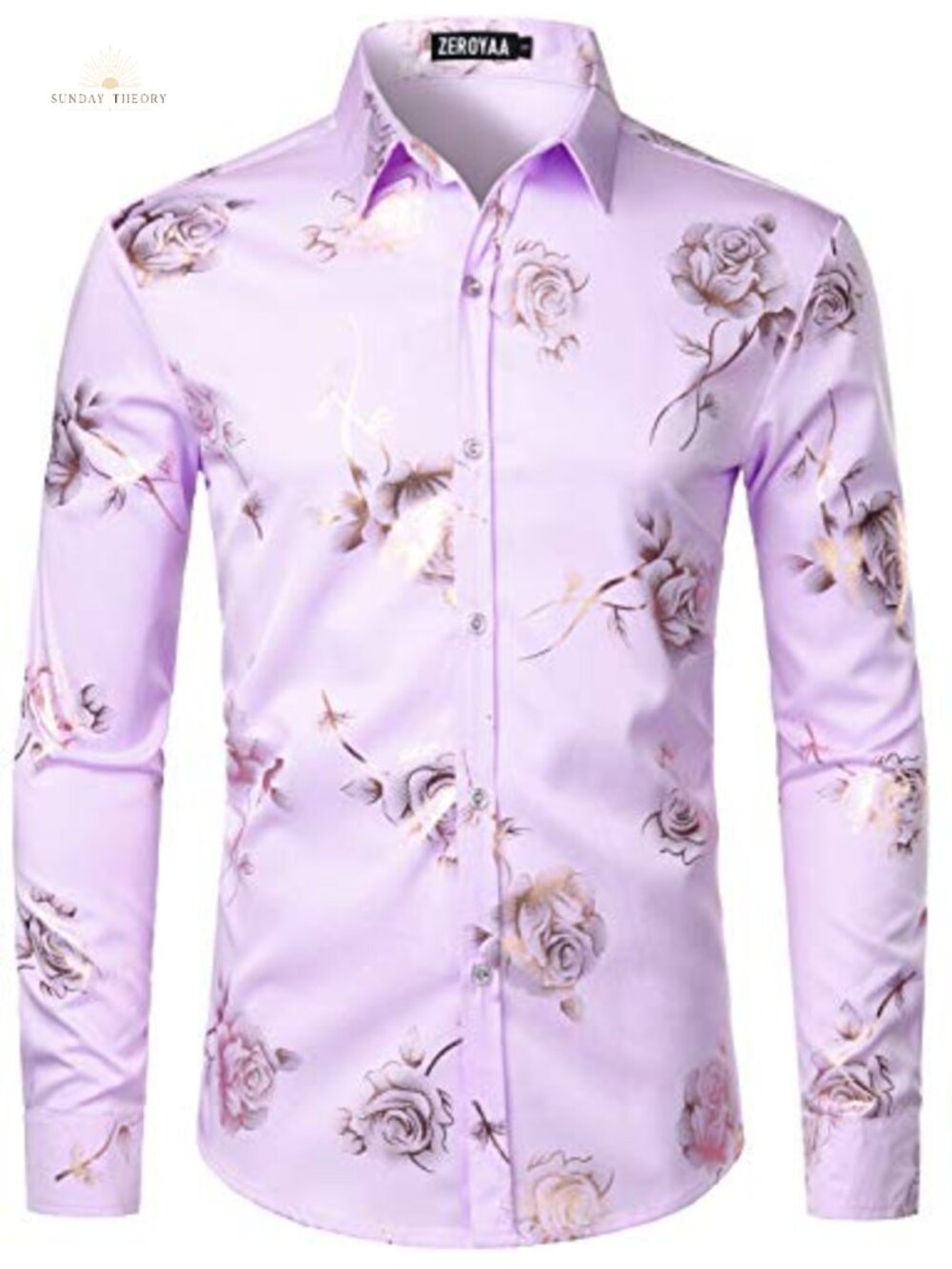 Mens Luxury Floral Printed Dress Shirt Slim Fit Stretchable Button-Down